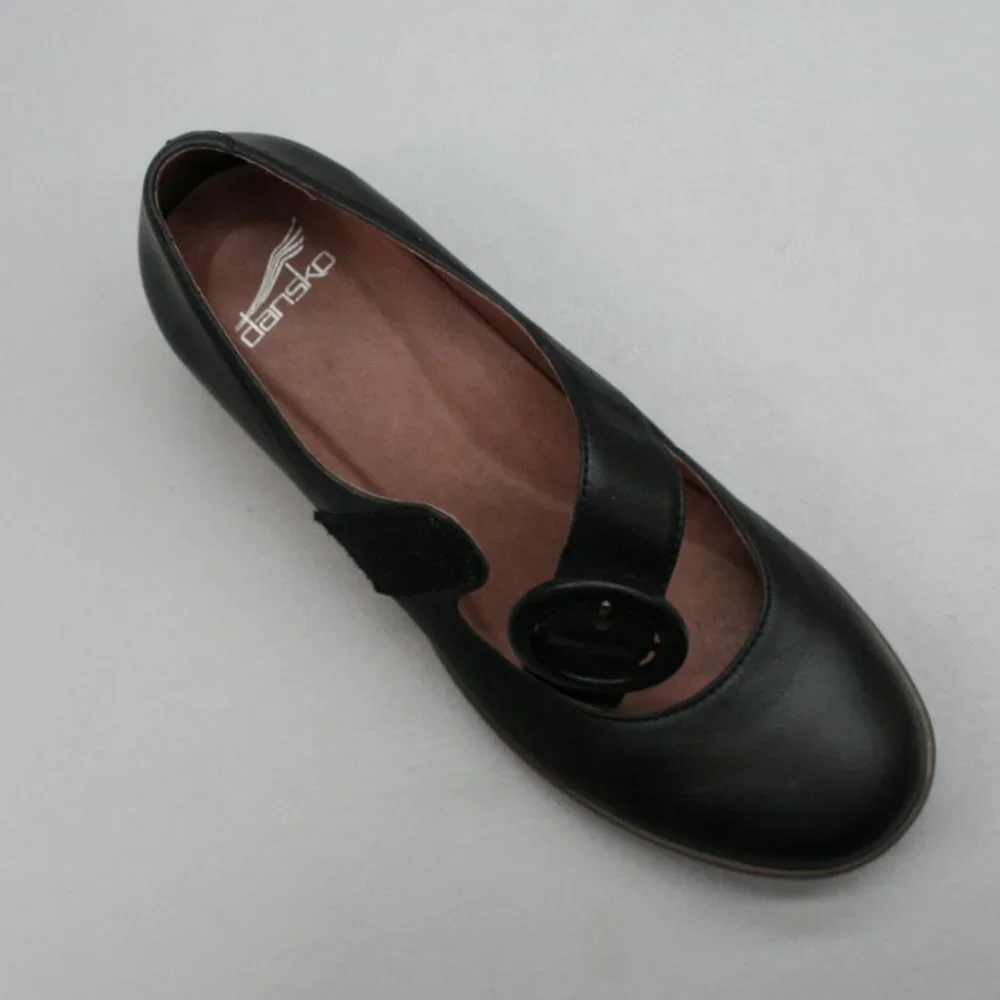 Dansko 39 Ladies 8.5-9 Brandy Black Burnished Leather Mary Jane Hook Loop Shoes - Picture 7 of 12
